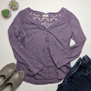 Anthropologie lilac crochet back top